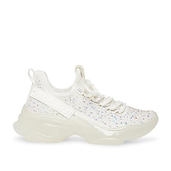 Steve Madden Women's Maxima Sneaker Size 8.5 White Rhinestone Embellished NIB - Picture 1 of 13